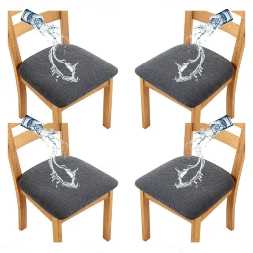 4 Pcs Stretch Jacquard Seat Covers for Dining Room Water Repellent Chair Cushion Cover, Removable Washable Dining Chair Covers Anti-Dust Dining Room Chair Covers Seat Cushion Slipcovers