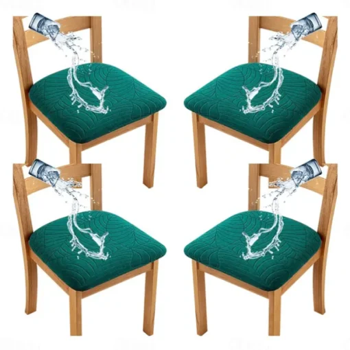 4 Pcs Stretch Jacquard Seat Covers for Dining Room Water Repellent Chair Cushion Cover, Removable Washable Dining Chair Covers Anti-Dust Dining Room Chair Covers Seat Cushion Slipcovers