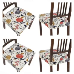 4 Pcs Stretch Seat Covers for Dining Room Chair Cushion Cover Floral Printed, Removable Washable Dining Chair Covers Anti-Dust Dining Room Chair Covers Seat Cushion Slipcovers