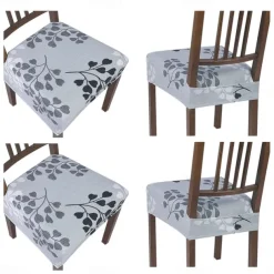 4 Pcs Stretch Seat Covers for Dining Room Chair Cushion Cover Floral Printed, Removable Washable Dining Chair Covers Anti-Dust Dining Room Chair Covers Seat Cushion Slipcovers