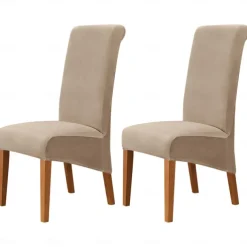 2 Pcs Velvet Dining Chair Cover Burgundy Stretch Chair Seat Slipcover Spandex with High Back Elastic Bottom Protector for Dining Wedding Ceremony Washable