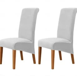 2 Pcs Velvet Dining Chair Cover Burgundy Stretch Chair Seat Slipcover Spandex with High Back Elastic Bottom Protector for Dining Wedding Ceremony Washable