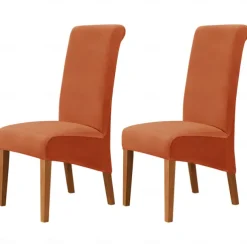 2 Pcs Velvet Dining Chair Cover Burgundy Stretch Chair Seat Slipcover Spandex with High Back Elastic Bottom Protector for Dining Wedding Ceremony Washable