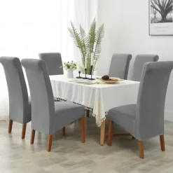 2 Pcs Velvet Dining Chair Cover Burgundy Stretch Chair Seat Slipcover Spandex with High Back Elastic Bottom Protector for Dining Wedding Ceremony Washable