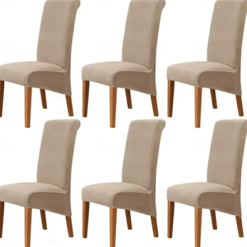 6 Pcs Velvet Plush XL Dining Chair Covers, Burgundy Stretch Chair Cover, Spandex High Back Chair Protector Covers Seat Slipcover with Elastic Band for Dining Room,Wedding