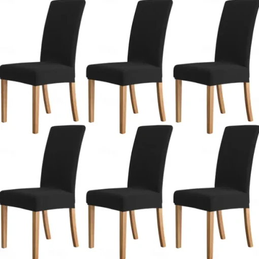 6 Pcs Water Rissistant Dining Chair Covers Burgundy , Stretch Chair Cover, Jacquard Spandex Chair Protector Covers Seat Slipcover with Elastic Band for Dining Room,Wedding