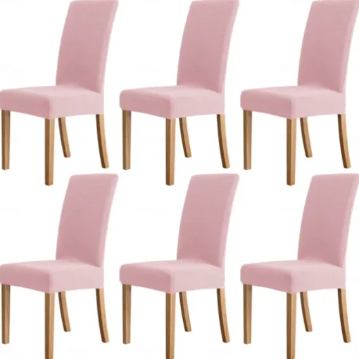 6 Pcs Water Rissistant Dining Chair Covers Burgundy , Stretch Chair Cover, Jacquard Spandex Chair Protector Covers Seat Slipcover with Elastic Band for Dining Room,Wedding
