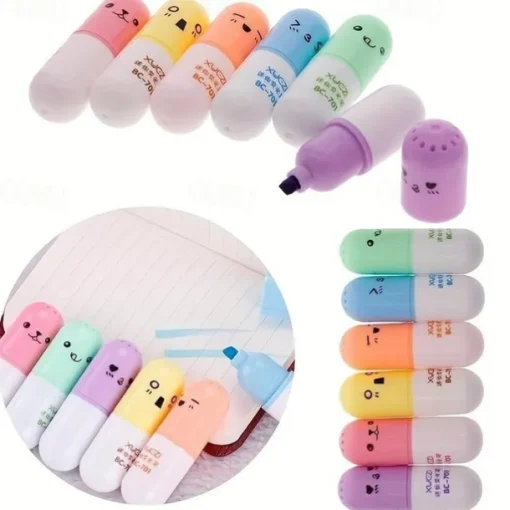 6 Pcs/lot Capsules Highlighter Vitamin Pill Highlight Marker Color Pens Drawing Spot Liner Stationery Office School Supplies
