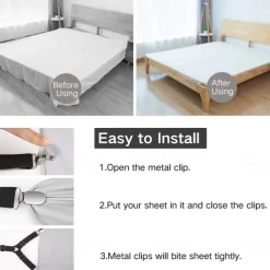 4 Pcs/Set Bed Sheet Fasteners Clips - Elastic Bed Sheet Holder Straps, Mattress Cover Grippers, Quilt and Blanket Organizers