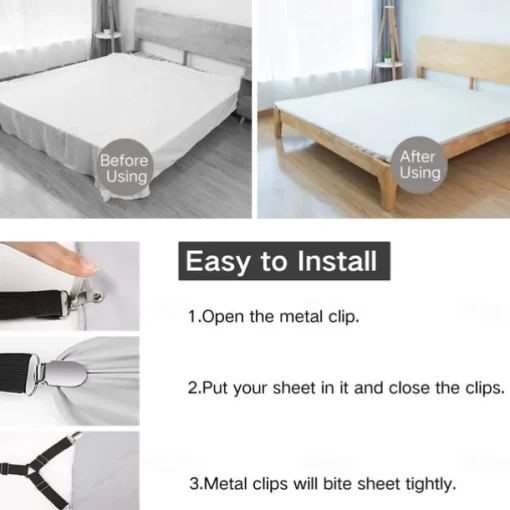 4 Pcs/Set Bed Sheet Fasteners Clips - Elastic Bed Sheet Holder Straps, Mattress Cover Grippers, Quilt and Blanket Organizers