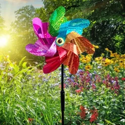 2 Pieces Bird Repeller Windmill Spinner DIY Birds Deterrent Silver Pinwheels for Outdoor Garden Lawn Yard Decoration