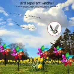 2 Pieces Bird Repeller Windmill Spinner DIY Birds Deterrent Silver Pinwheels for Outdoor Garden Lawn Yard Decoration