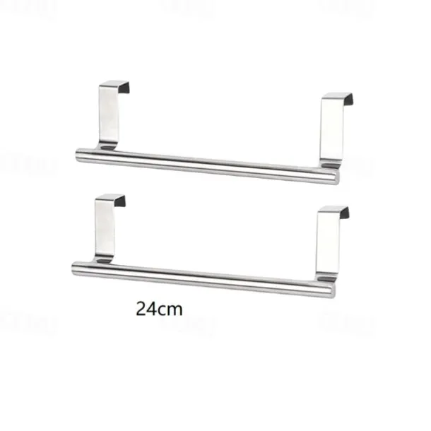 2 Pieces Punch Free Door Rear Hook Towel Rack Over Door Stainless Steel Single-bar Towel Rack Bathroom Kitchen Non-perforated Towel Rail Rag Rack Shelf Hanger