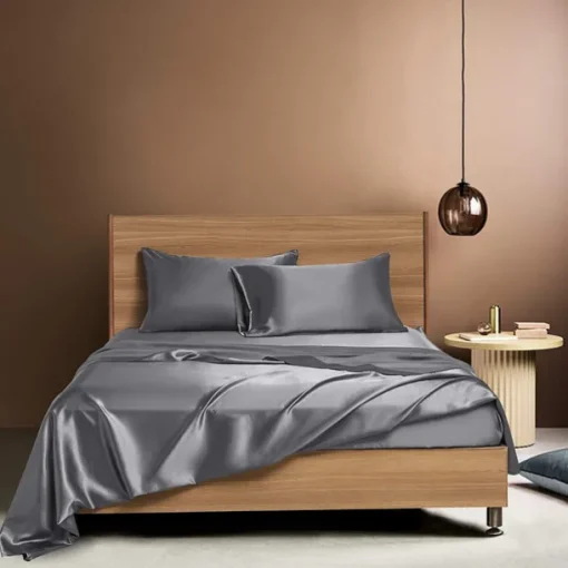 4 Pieces Satin Sheet Sets Hotel Luxury Silky Bed Sheets Soft Premium Satin Sheets Wrinkle & Fade Resistant Bedding Set Sheet Set, Include 1 Deep Pocket Fitted Sheet(12inch),1 Flat Sheet, 2 Pillowcases