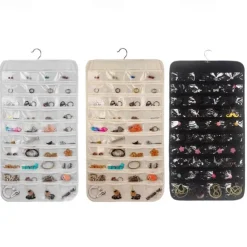 80 Pockets Double Sided Hanging Jewelry Display Organizer Storage Bag Non-woven Foldable Ring Necklace Bracelet Pouch