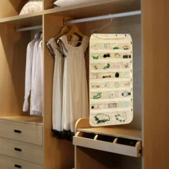 80 Pockets Double Sided Hanging Jewelry Display Organizer Storage Bag Non-woven Foldable Ring Necklace Bracelet Pouch