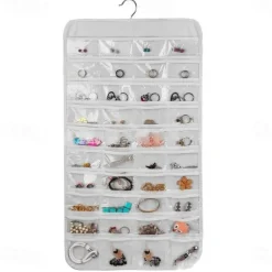 80 Pockets Double Sided Hanging Jewelry Display Organizer Storage Bag Non-woven Foldable Ring Necklace Bracelet Pouch