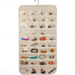80 Pockets Double Sided Hanging Jewelry Display Organizer Storage Bag Non-woven Foldable Ring Necklace Bracelet Pouch