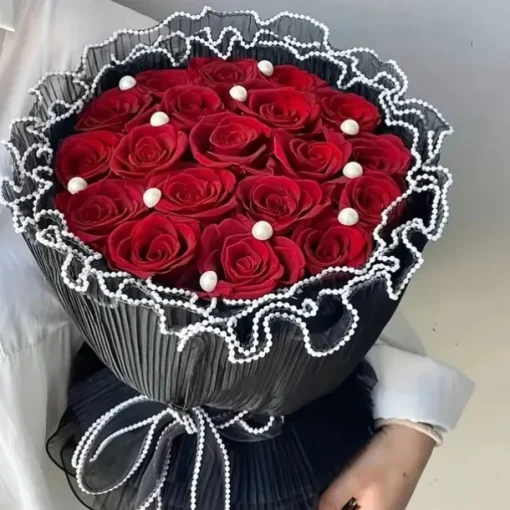 1 Roll Flower Wrapping Mesh with Pearls - Polyamide Florist Netting for Bouquet Packaging Valentine's Day Birthday Wedding Decor Gift Wrapping Supplies 15-inch
