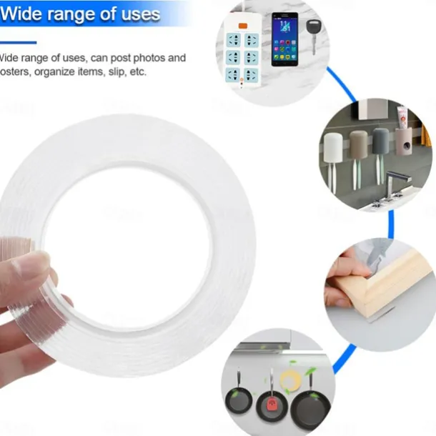 1 Roll 5M 2/3/5cm Width Transparent Double Sided Tape Nano Self-Adhesive Tape No Trace Reusable Tape Glue Sticker for Car Kitchen Bathroom