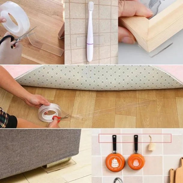 1 Roll 5M 2/3/5cm Width Transparent Double Sided Tape Nano Self-Adhesive Tape No Trace Reusable Tape Glue Sticker for Car Kitchen Bathroom