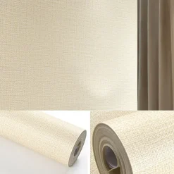 1 Roll Simple Japanese Style Wallpaper Imitation Linen Patterned for Home Hotel Bedrooms Living rooms Plain Color Waterproof Wallpaper Non Self-adhesive 950x53cm/374x20.87inch