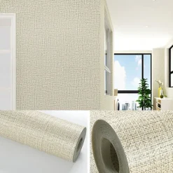 1 Roll Simple Japanese Style Wallpaper Imitation Linen Patterned for Home Hotel Bedrooms Living rooms Plain Color Waterproof Wallpaper Non Self-adhesive 950x53cm/374x20.87inch