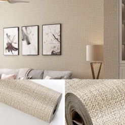 1 Roll Simple Japanese Style Wallpaper Imitation Linen Patterned for Home Hotel Bedrooms Living rooms Plain Color Waterproof Wallpaper Non Self-adhesive 950x53cm/374x20.87inch