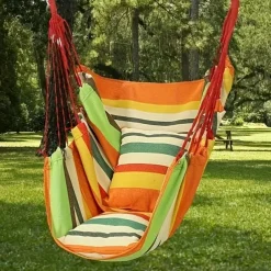 2 Ropes Hanging Chair Striped Fabric Leisure Fabric Striped Hanging Chair Without Cushion And Pillow, with 2 Ropes And Storage Bag