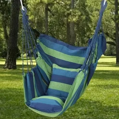 2 Ropes Hanging Chair Striped Fabric Leisure Fabric Striped Hanging Chair Without Cushion And Pillow, with 2 Ropes And Storage Bag