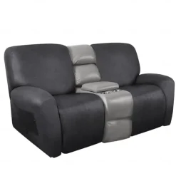 2 Seater Recliner Covers Stretch Love Seat Reclining Sofa Cover, Like Leather Couch Slipcover with Elastic Loop, Anti-cat Scratch Furniture Protector for Dogs Pet