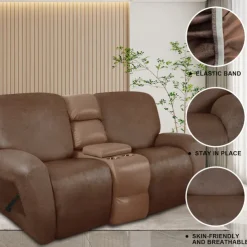 2 Seater Recliner Covers Stretch Love Seat Reclining Sofa Cover, Like Leather Couch Slipcover with Elastic Loop, Anti-cat Scratch Furniture Protector for Dogs Pet