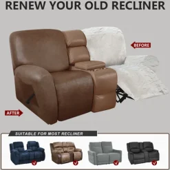 2 Seater Recliner Covers Stretch Love Seat Reclining Sofa Cover, Like Leather Couch Slipcover with Elastic Loop, Anti-cat Scratch Furniture Protector for Dogs Pet