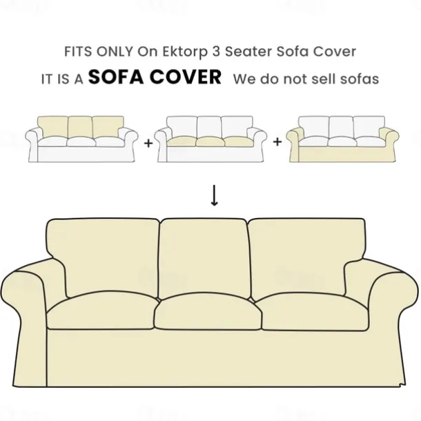 3 Seater Sofa Cover, Cotton Couch Cover with 3 Cushion Cover and 3 Backrest Cover For Ektorp Slipcover Washable Furniture Protector LITB PRIME cover Ektcover