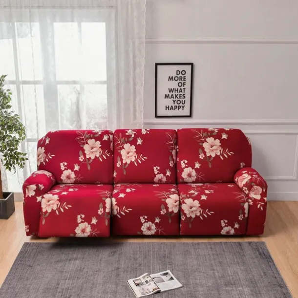 3 Seater Stretch Recliner Covers Couch Slipcover Reclining Cover Floral with Elastic Loop, Anti-cat Scratch Furniture Protector for Kids, Pets, Dogs, Cats