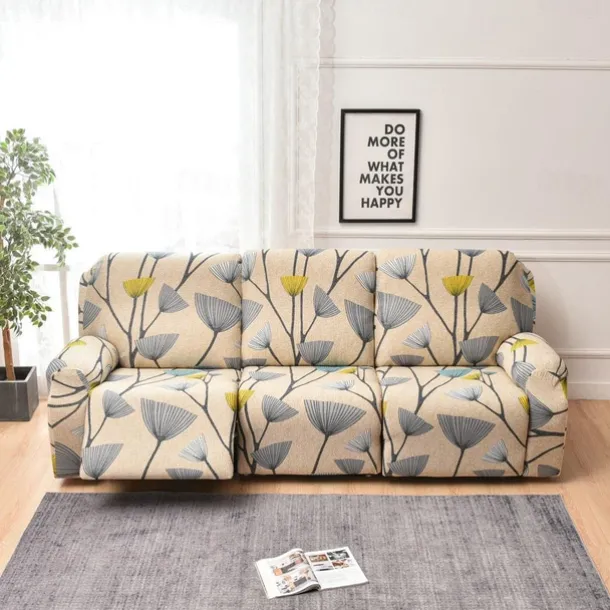 3 Seater Stretch Recliner Covers Couch Slipcover Reclining Cover Floral with Elastic Loop, Anti-cat Scratch Furniture Protector for Kids, Pets, Dogs, Cats