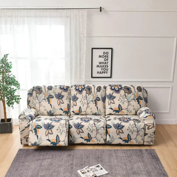 3 Seater Stretch Recliner Covers Couch Slipcover Reclining Cover Floral with Elastic Loop, Anti-cat Scratch Furniture Protector for Kids, Pets, Dogs, Cats