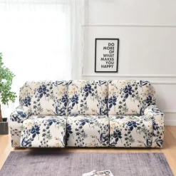 3 Seater Stretch Recliner Covers Couch Slipcover Reclining Cover Floral with Elastic Loop, Anti-cat Scratch Furniture Protector for Kids, Pets, Dogs, Cats