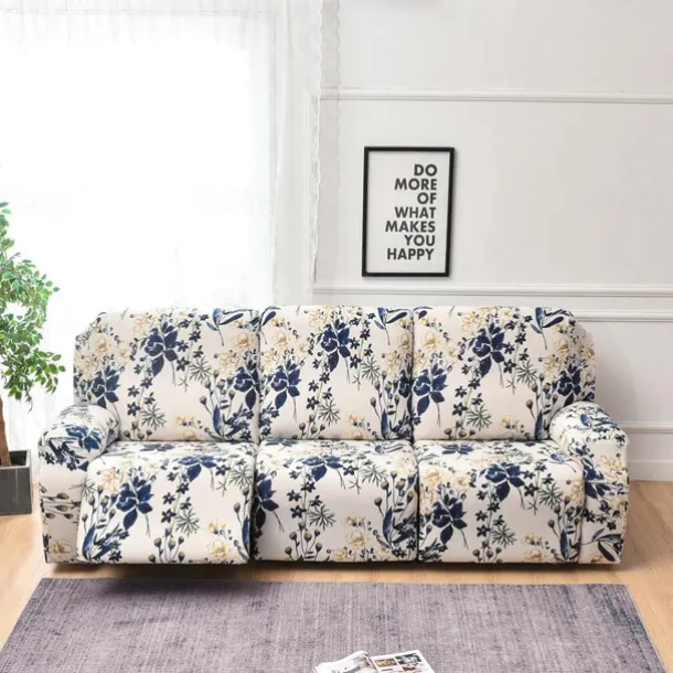 3 Seater Stretch Recliner Covers Couch Slipcover Reclining Cover Floral with Elastic Loop, Anti-cat Scratch Furniture Protector for Kids, Pets, Dogs, Cats