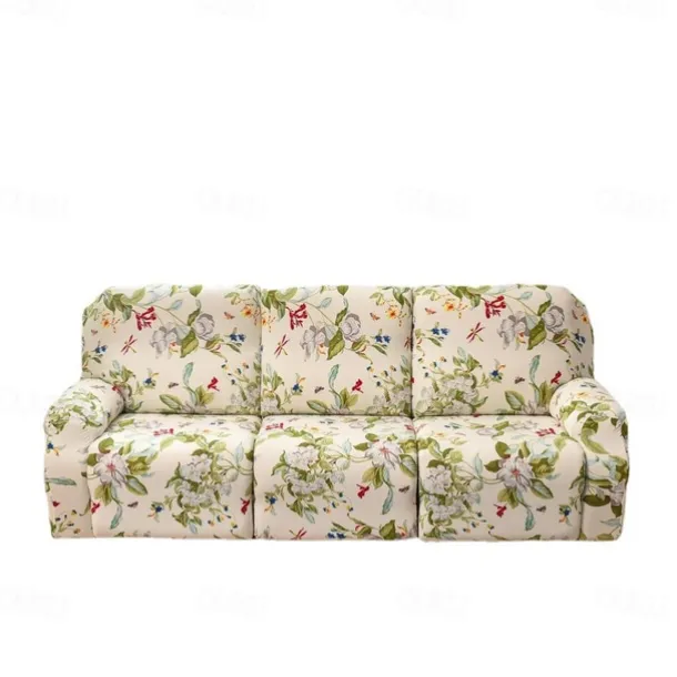 3 Seater Stretch Recliner Covers Couch Slipcover Reclining Cover Floral with Elastic Loop, Anti-cat Scratch Furniture Protector for Kids, Pets, Dogs, Cats