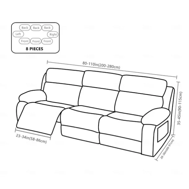 3 Seater Stretch Recliner Covers Couch Slipcover Reclining Cover Floral with Elastic Loop, Anti-cat Scratch Furniture Protector for Kids, Pets, Dogs, Cats