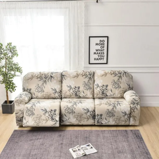 3 Seater Stretch Recliner Covers Couch Slipcover Reclining Cover Floral with Elastic Loop, Anti-cat Scratch Furniture Protector for Kids, Pets, Dogs, Cats