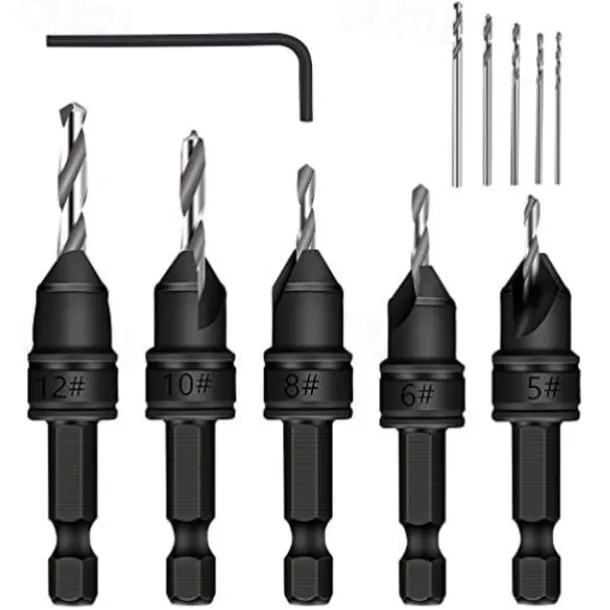 1 Set, Countersink Drill Bit Set, 6pcs Free Replaceable HSS Drill Bits For Wood Quick-Change Chamfered Adjustable Drilling Tool Kit On Pilot Counter Sink Holes For Woodworking