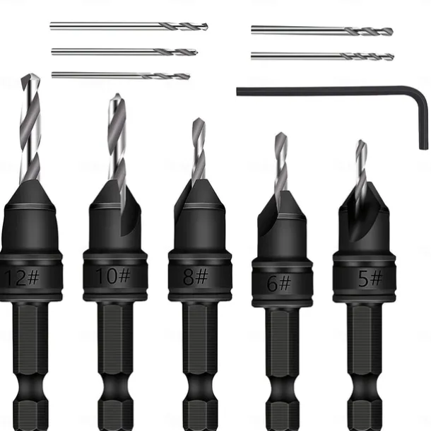 1 Set, Countersink Drill Bit Set, 6pcs Free Replaceable HSS Drill Bits For Wood Quick-Change Chamfered Adjustable Drilling Tool Kit On Pilot Counter Sink Holes For Woodworking