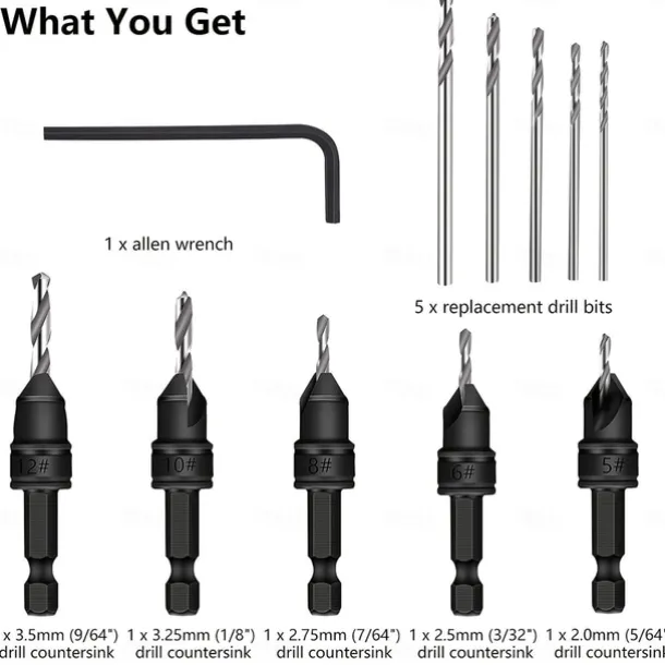 1 Set, Countersink Drill Bit Set, 6pcs Free Replaceable HSS Drill Bits For Wood Quick-Change Chamfered Adjustable Drilling Tool Kit On Pilot Counter Sink Holes For Woodworking