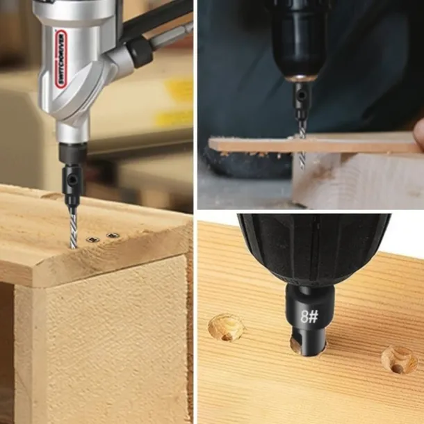 1 Set, Countersink Drill Bit Set, 6pcs Free Replaceable HSS Drill Bits For Wood Quick-Change Chamfered Adjustable Drilling Tool Kit On Pilot Counter Sink Holes For Woodworking