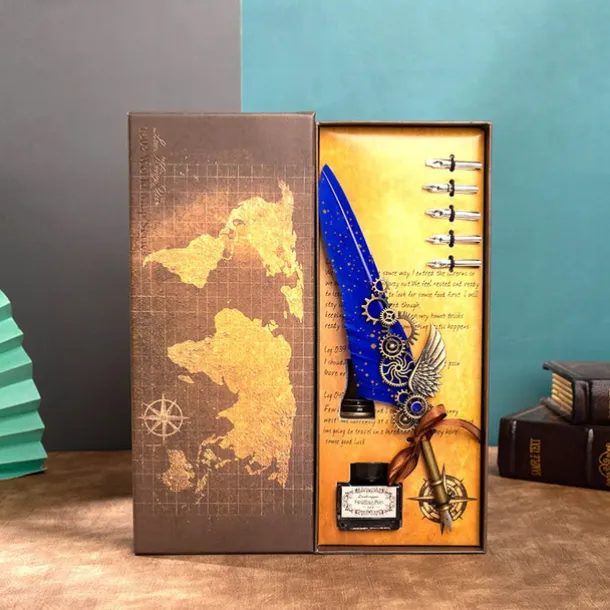 1 Set Gift Box Quill Pen Calligraphy Pen And Ink Pen Set Antique Writing Quilting Ink Dip Pen Mechanical Gear Steampunk Dip Pen For Drawing Signing And Vintage Decoration