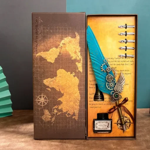 1 Set Gift Box Quill Pen Calligraphy Pen And Ink Pen Set Antique Writing Quilting Ink Dip Pen Mechanical Gear Steampunk Dip Pen For Drawing Signing And Vintage Decoration