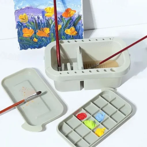 1 Set Multifunctional 3 In 1 Wash Pen Bucket With Pen Holder And Painting Palette Lid Paint Brush Basin Brush Tub Washing Tool For Art Painting Gouache Watercolor Acrylic Oil Painting