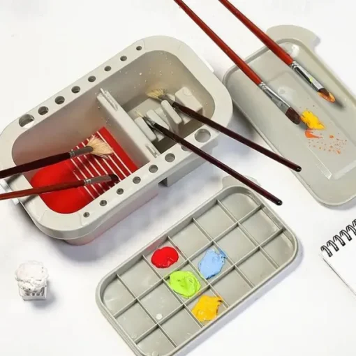 1 Set Multifunctional 3 In 1 Wash Pen Bucket With Pen Holder And Painting Palette Lid Paint Brush Basin Brush Tub Washing Tool For Art Painting Gouache Watercolor Acrylic Oil Painting